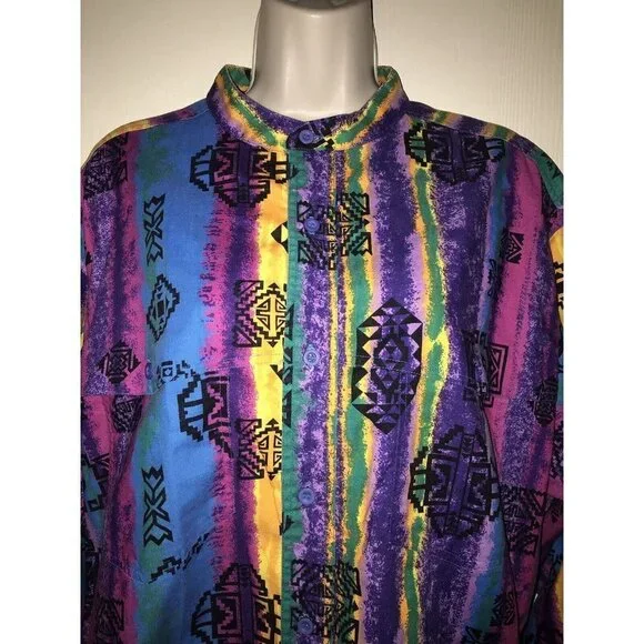 Wrangler 1990's Vintage South Western Aztec Style Print Long Sleeve Button Up XL - Picture 11 of 12